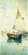 Carl Larsson segelekor vid sydlandsk stad Sweden oil painting artist